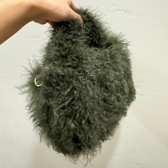 Olive Green Handmade Genuine Curly Shearling Top Handles Bag/Crossbody - Picture 7 of 16